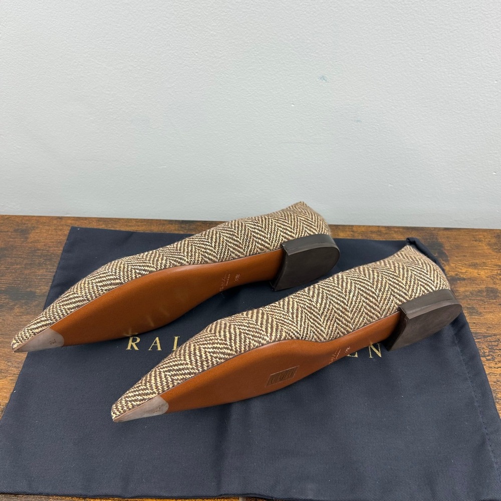 Ralph Lauren Purple Label Herringbone Pointed Toe Flats Brown Wool Shoes W39 NIB - Picture 10 of 10